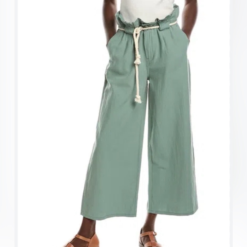 DRIFTWOOD DENIM Vicki Linen-blend Pant Paper bag Green Aloe size 28 NWT